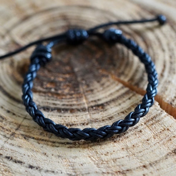 Key West Black Braided Leather Bracelet Unisex