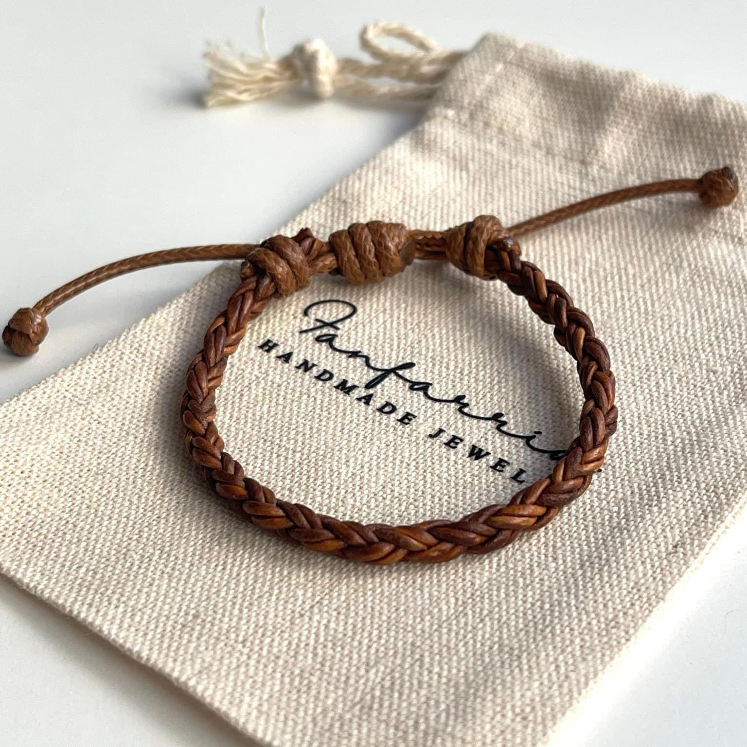 Key West Light Brown Braided Leather Bracelet Unisex Holiday Gift