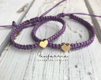 Mommy and Me Purple Bracelets, Mom and Daughter Heart Matching Set