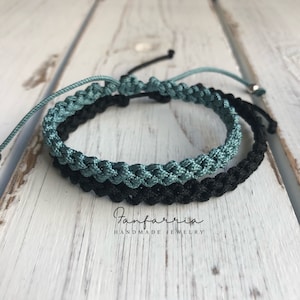 Destin II, His and Hers Bracelets, Black and Teal, Couples Bracelet, Waterproof NC001974