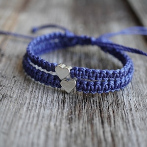 Mommy and me Blue Silver Heart bracelets, Mom and Daughter bracelets, Waterproof Matching Bracelets