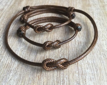 Lovers Key, Family bracelets, Brown Waxed Cord Bracelets, Waterproof Family Gift, Daddy Bracelet, Mommy Bracelet WF001379