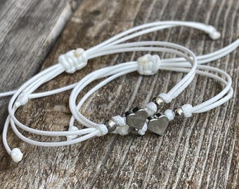Mommy and Me White Bracelets, Mom and Daughter Heart Matching Set
