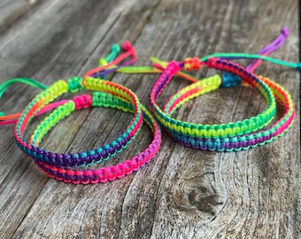 Colorful Macrame Family Bracelets Matching Rainbow