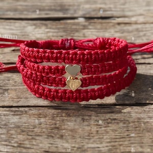 Red Family Bracelets Gold Heart Matching Wristbands Braided Macrame Adjustable Waterproof