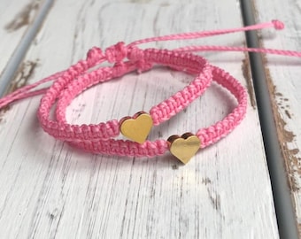 Mommy and Me Pink Bracelets, Mom and Daughter Heart Matching Set