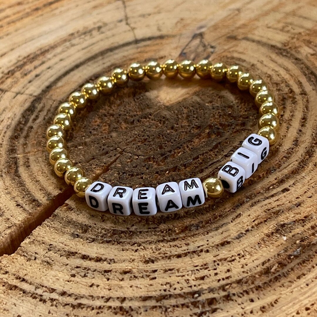 Custom Message Bracelet White Letter Gold Filled Beads Etsy