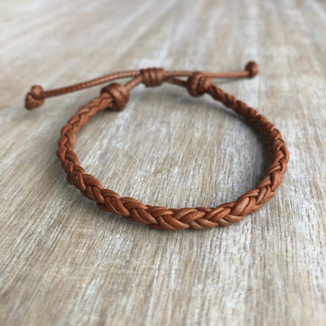 Key West Light Brown Braided Leather Bracelet Unisex Holiday Gift