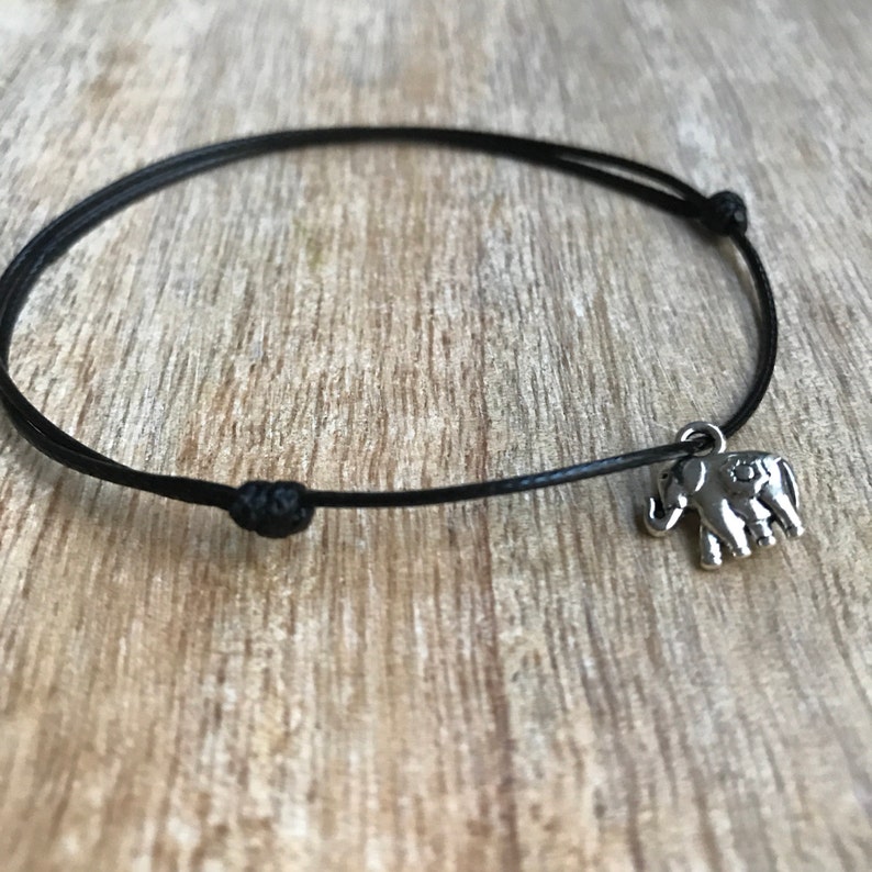 Black Waxed Cord Anklet Elephant Anklet Adjustable Anklet WA001424