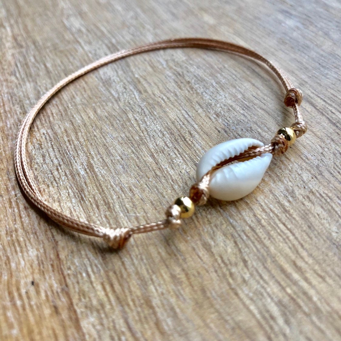 Cowrie Sea Shell Anklet Seashell Gold Waxed Cord Anklet - Etsy