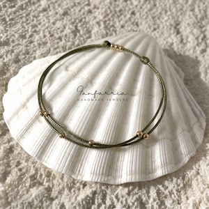 Amelia, Olive 14K Gold Filled Beaded Bracelet or Anklet, Waterproof