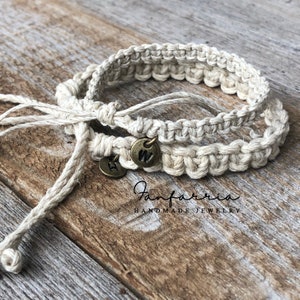 Maratón, pulseras naturales con iniciales para él y para ella, juego a juego, macramé, resistente al agua NC001715