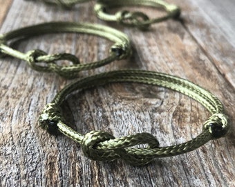 Eternity Knot Bracelet, Olive Waxed Cord, Matching Family Bracelets, Lovers Key Style