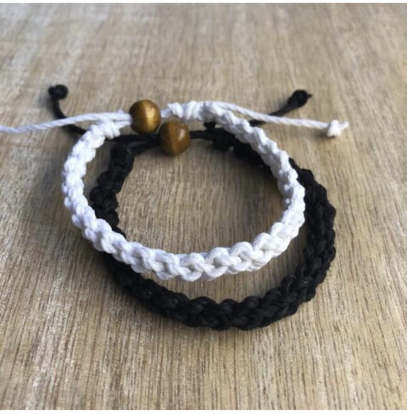 Destin, His and her Bracelet, Black and White, Couple Hemp Bracelet, Love Couple Bracelet, Matching Bracelets, image 2