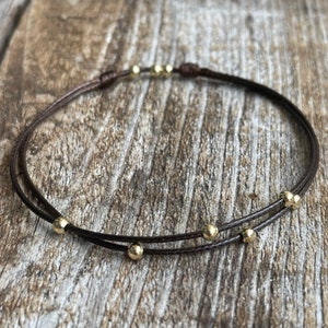 Amelia, Brown Beaded Anklet, Waxed Cord Anklet, Adjustable Anklet, Waterproof WA001460