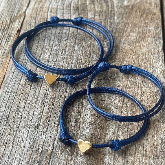 Minimalist Navy Blue Bracelet Set, Waterproof Adjustable Cord, Handmade Matching Gift for Couples or Family