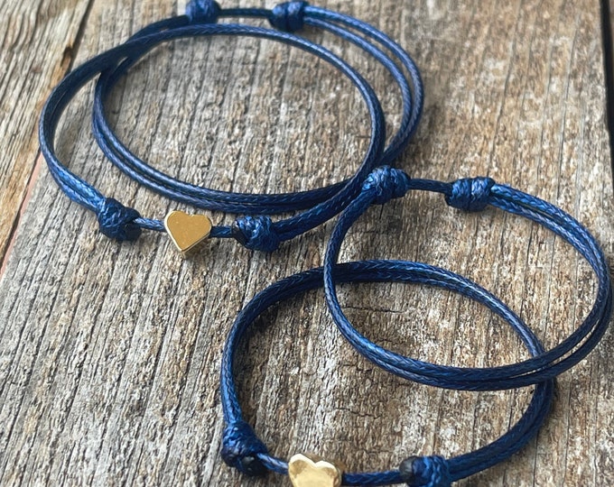 Minimalist Navy Blue Bracelet Set, Waterproof Adjustable Cord, Handmade Matching Gift for Couples or Family