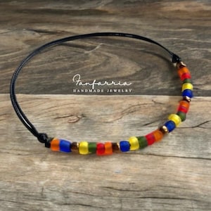 Beaded Colorful Adjustable Anklet Bracelet, Waterproof, Rainbow, Seashore
