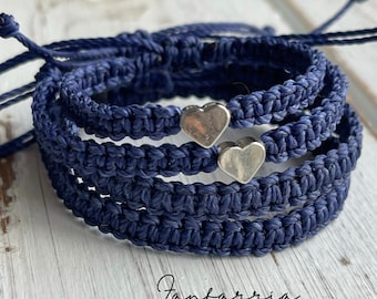 Silver Heart Family Bracelets Blue Matching Bracelets