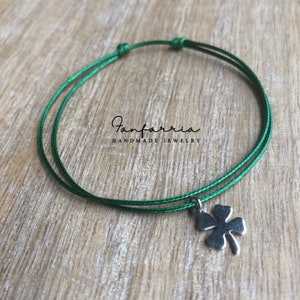 Four Leaf Clover Anklet, Lucky Clover Green Cord Anklet, Adjustable WA001950