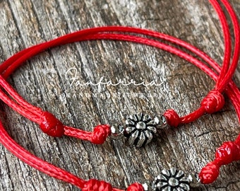 Sterling Silver Flower Bracelets, Red Flower Bracelets, Mommy and Me