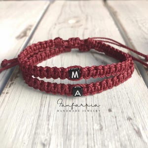 Burgundy Couples Bracelets, Initials Letter, Personalizable, Custom Bracelet
