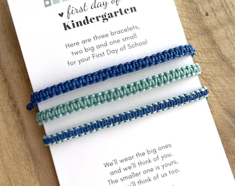 First Day of Kindergarten Family Set Bracelets 2 Adults 1 Kid, Mint Blue