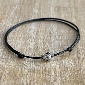 Turtle Anklet, Adjustable Anklet, Black Waxed Cord, Waterproof WA001015