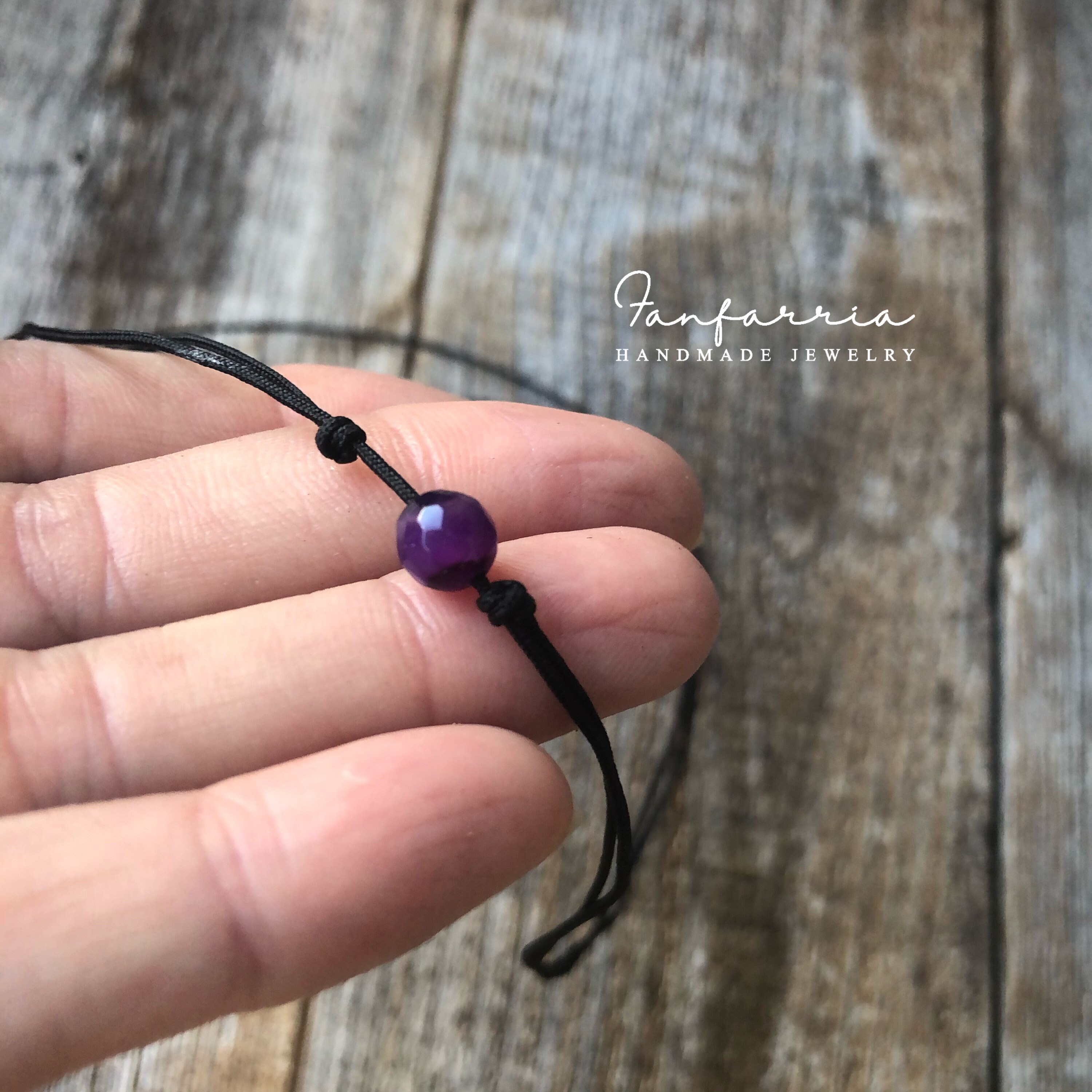 Purple Agate Faceted Bead, Gemstone, Choker, Black Minimalist Choker, Adjustable, Waterproof