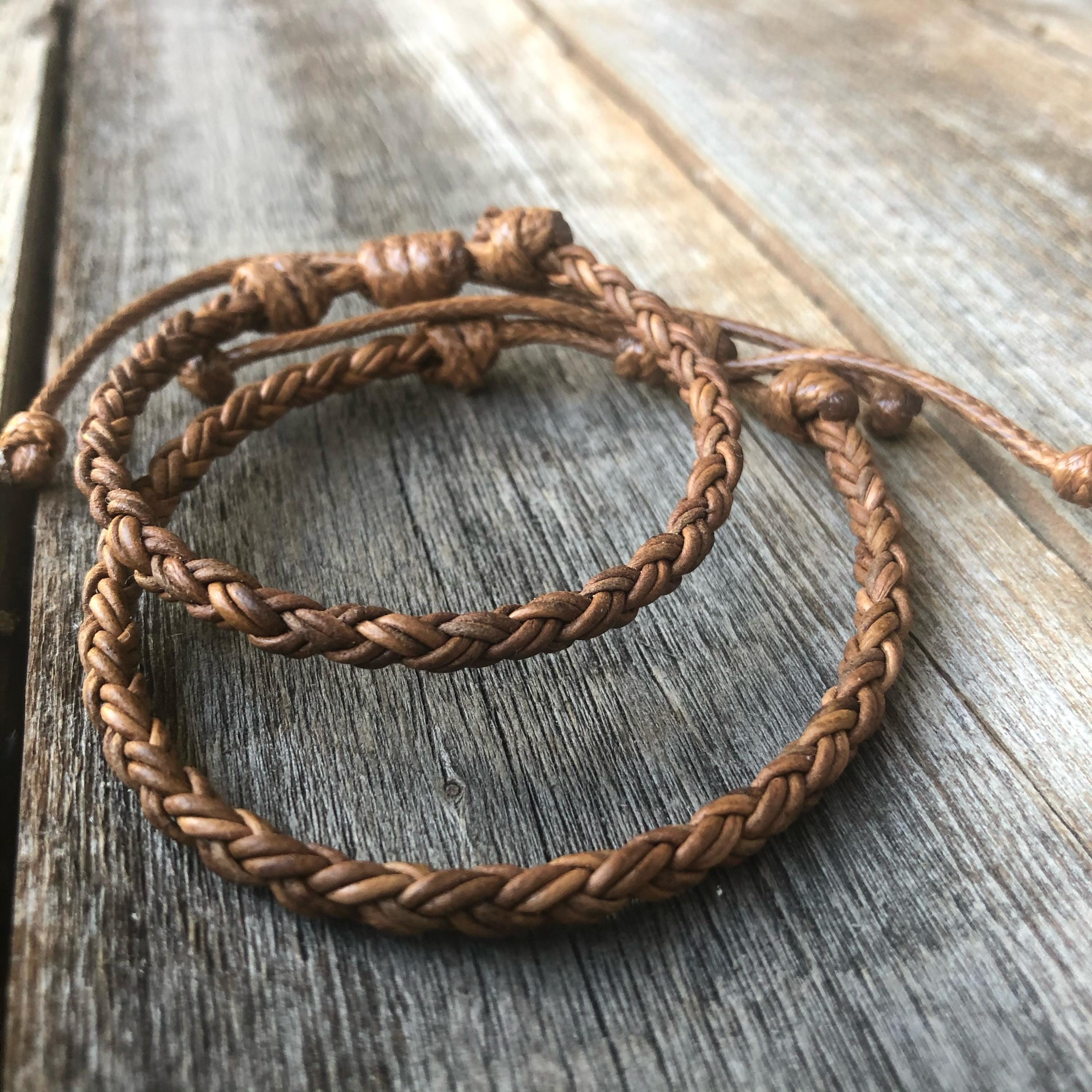 Key West Light Brown Braided Leather Bracelet Unisex Holiday Gift