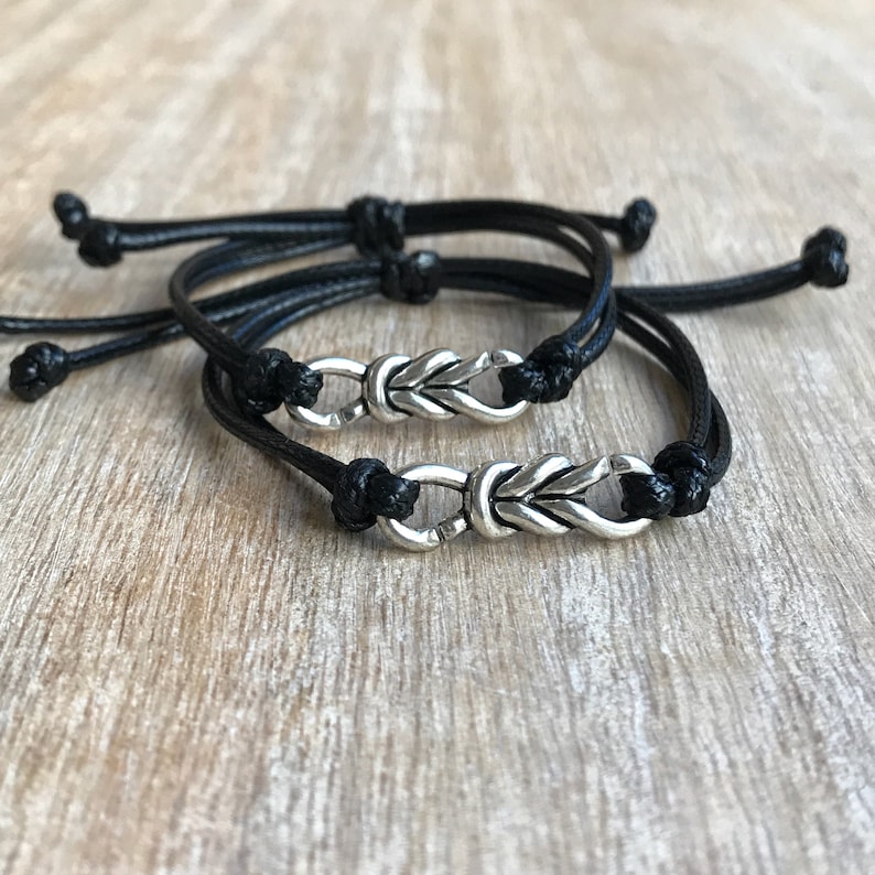 Black Waxed Cord Bracelets Ponce Inlet Set Waterproof Celtic Knot Charm His and her Bracelets Set of 2 WC001505