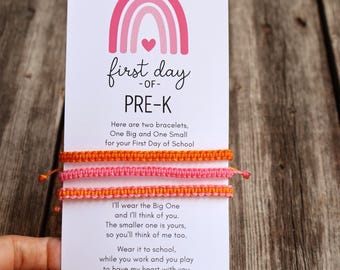 First Day of PreK Family Set Bracelets 2 Adults 1 Kid, Pink Orange