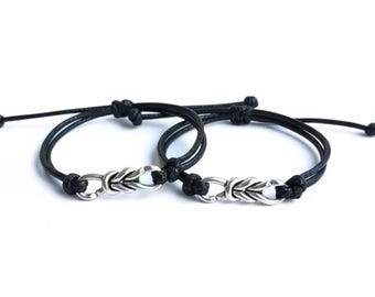 Silver Knot Black Couples Bracelets Set of 2