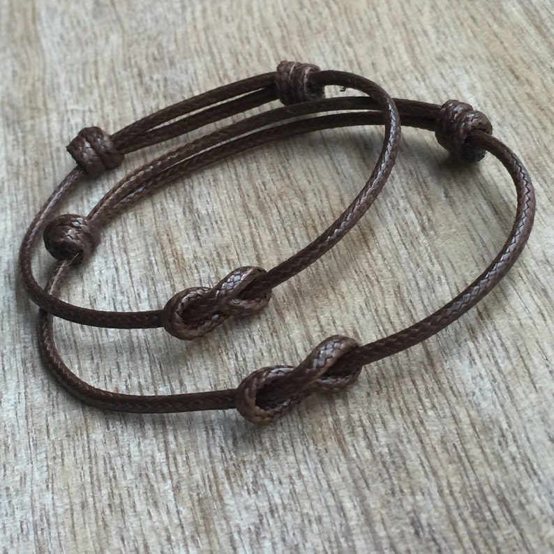 Brown Waxed Cord Bracelets, Simple Bracelet, His and her Bracelet,Couples Bracelets, Infinity, Waterproof Set of 2 image 2