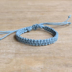 Hemp Cord Bracelet, Adjustable Boho Anklet, Set of 3 Beach Jewelry, Blue Green Waxed Thread, Handmade Stackable Gift