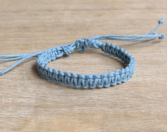 Hemp Cord Bracelet, Adjustable Boho Anklet, Set of 3 Beach Jewelry, Blue Green Waxed Thread, Handmade Stackable Gift