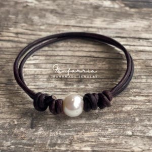 Boho Leather Pearl Anklet or Bracelet, Handmade Knotted Jewelry, Minimalist Beach Accessory, Waterproof Option, LaBelle LA001035