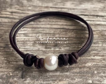Boho Leather Pearl Anklet or Bracelet, Handmade Knotted Jewelry, Minimalist Beach Accessory, Waterproof Option, LaBelle LA001035
