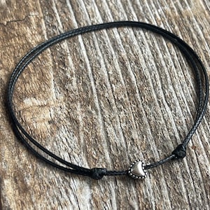 Heart Anklet, Black Anklet, Waxed Cord Anklet, Silver heart WA001497