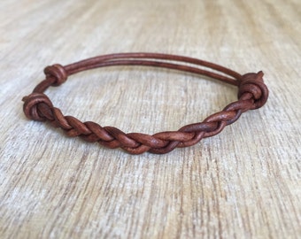 Juno, Brown Braided Leather Bracelet, Unisex, Simple Bracelet, Minimalist Bracelet, Leather Bracelet LB001345