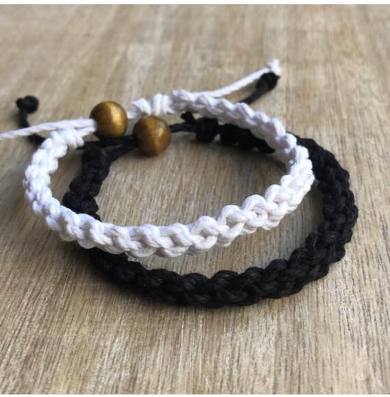 Destin His and Her Bracelet Black and White Couple Hemp