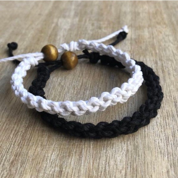 Destin, Eco-Friendly Hemp Bracelet Set, Black & White, Handmade, Sustainable Gift for Couples