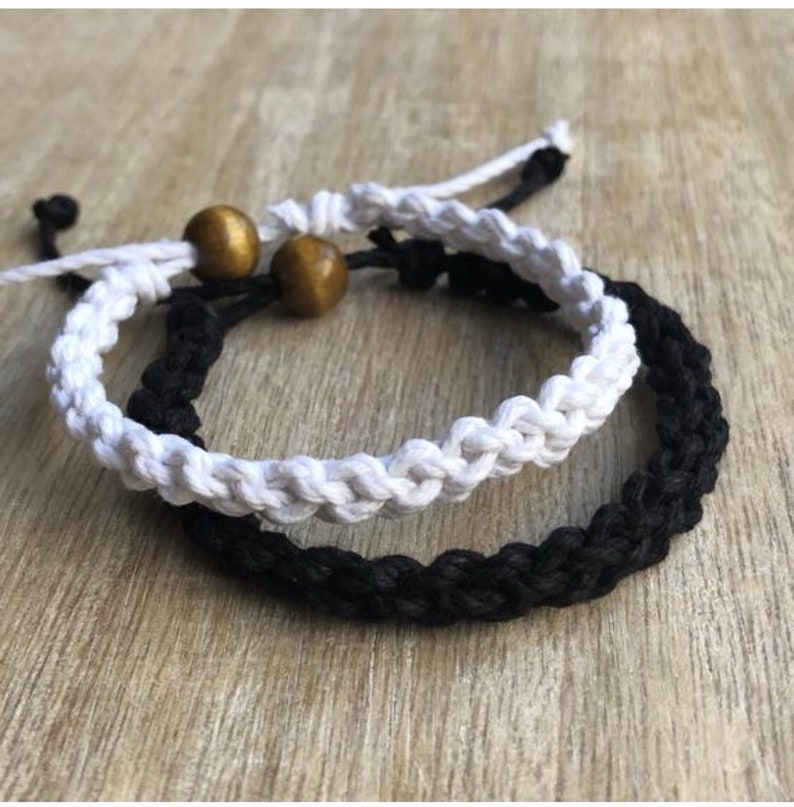 Destin, His and her Bracelet, Black and White, Couple Hemp Bracelet, Love Couple Bracelet, Matching Bracelets, 