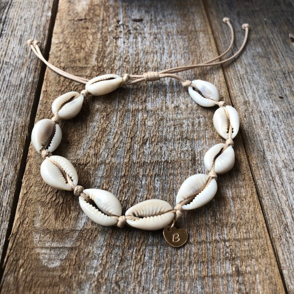 Cowrie Shell Personalized Bracelet Anklet Initial Gold filled Heart WA001736