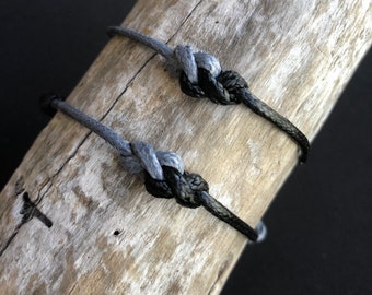 Eternity Knot, Couples Bracelets, Black and Gray Waxed Cord Bracelets, His and hers Bracelets, Waterproof WC001229