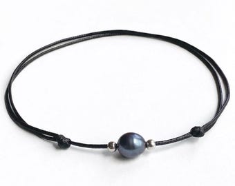Tahitian Dyed Peacock Pearl Surfer Necklace, Minimalist Choker