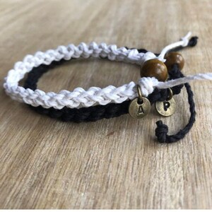 Destin, His and her Bracelet, Black and White, Couple Hemp Bracelet, Love Couple Bracelet, Matching Bracelets, image 3