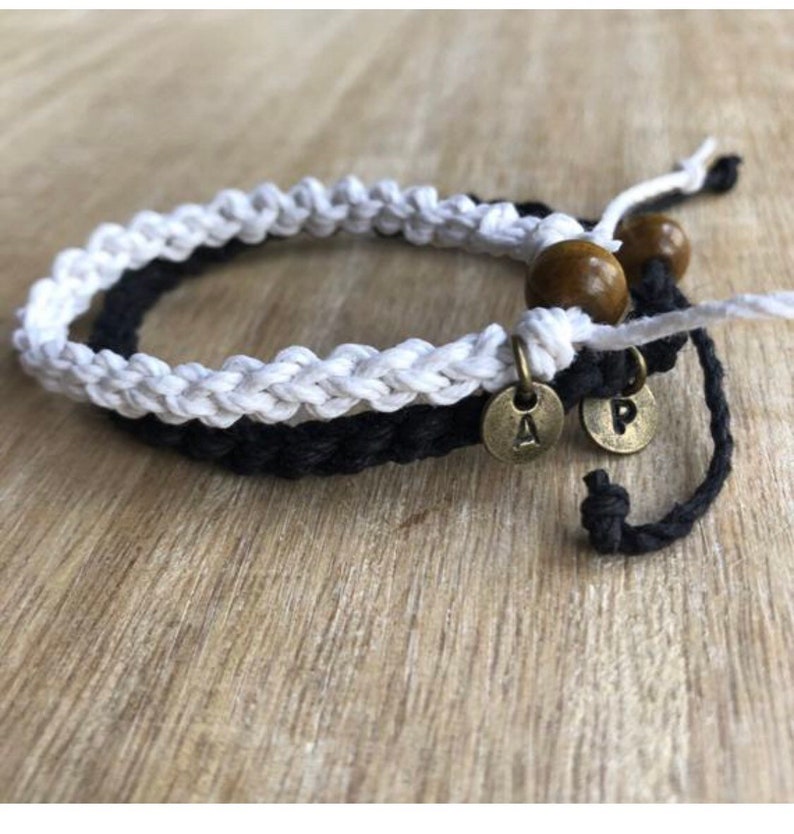 Destin, His and her Bracelet, Black and White, Couple Hemp Bracelet, Love Couple Bracelet, Matching Bracelets, image 3