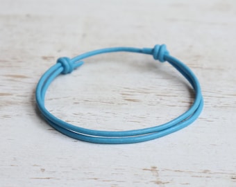 Genuine Leather Cord Bracelet 1.5mm, Minimalist Adjustable Anklet, Stackable Boho Jewelry, Layering Choker Gift for Him Her