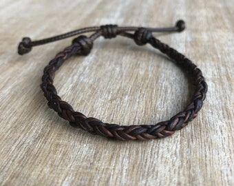 Key West Dark Brown Braided Leather Bracelet Unisex Bolo  LB001744